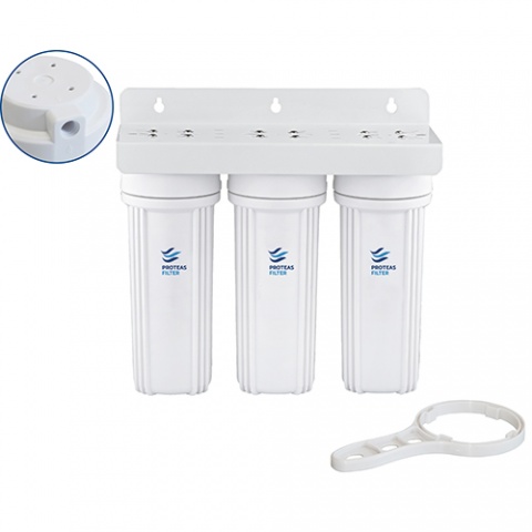 ENERGYWATER Τριπλή Φιλτροθήκη 2M Λευκή Πλαστική 10″ - 1/4″- Κλειδί & Βάση