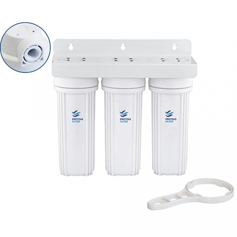 ENERGYWATER Τριπλή Φιλτροθήκη 2M Λευκή Πλαστική 10″ - 1/2″ - Κλειδί & Βάση