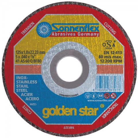 SONNENFLEX Golden Star Inox Δίσκος Κοπής για Ανοξείδωτο Ατσάλι 180x1.6x22.23mm/F41