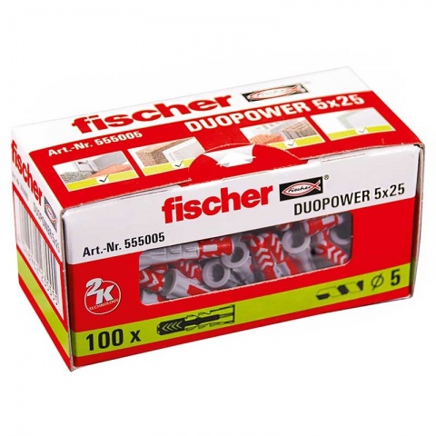 Fischer DUOPOWER Νάυλον Bύσμα 5 x 25 Γενικής Χρήσης σε Κουτί 100 ΤΕΜ