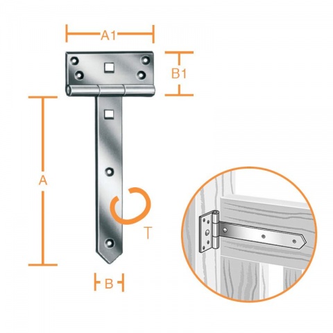 Vormann Heavy Duty Galvanized T-Hinge 250 x 90 x 33 x 50 x 2.2mm