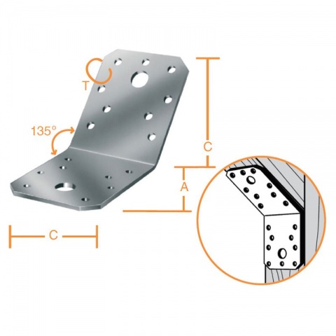 Vormann Galvanized Brace Connector 135° 90 x 90 x 65 x 2.5mm