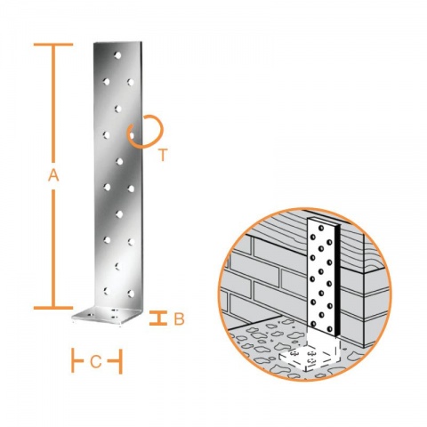 Vormann Galvanized Concrete Flat Steel Anchor 300 x 40 x 40 x 2mm