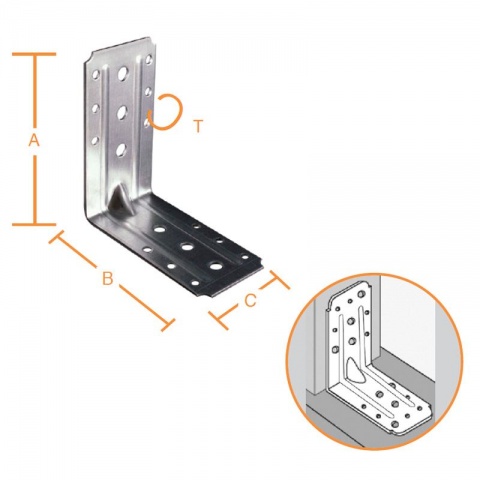 Vormann Γωνία Γαλβανιζέ Μαύρη 130 x 130 x 70 x 2.5mm