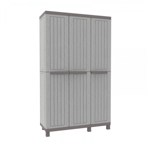 Terry CWood 102A - Three Door Multifunctional Cabinet with 3 Adjustable Inner Shelves and Hook Rack 1020 x 390 x 1700mm (Grey / Dark Grey)