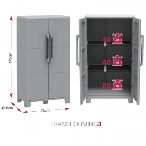 Terry Ντουλάπα Πλαστική Transforming 3 - 2Φυλλη 78 x 43.6 x 143cm (Γκρι)