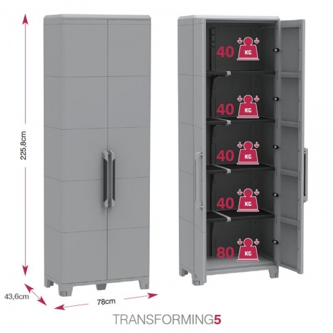 Terry Ντουλάπα Πλαστική Transforming 5 - 2Φυλλη 78 x 43.6 x 225.8cm (Γκρι)