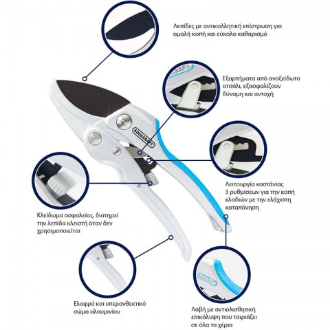 AQUACRAFT Ψαλίδι Κήπου EASY CUT 2 σε 1 με Καστάνια ANVIL