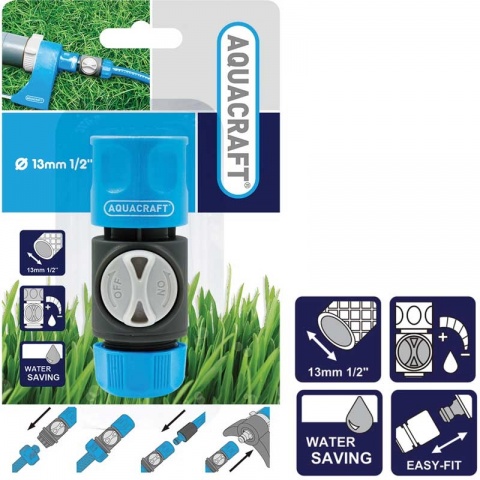 AQUACRAFT Hose Connector with Valve 13mm - 1/2"
