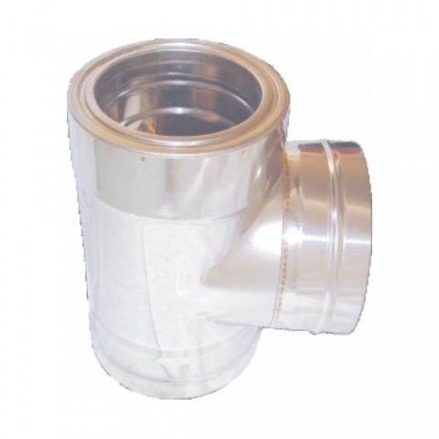 SPIRODUCT Stainless Steel Insulated "T" 90° Flue Pipe with 0.5mm Smooth Surface Clean Out Cap