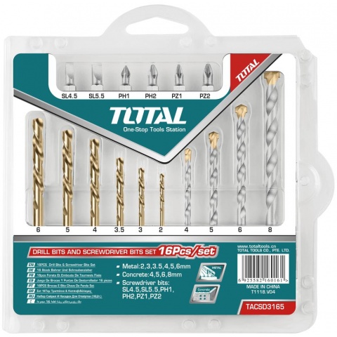 TOTAL Drill Bits and Screwdriver Bits SET 16PCS (TACSD3165)