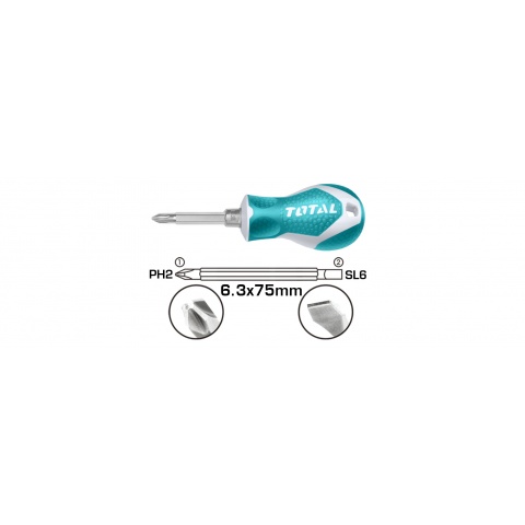 TOTAL Κατσαβίδι Νάνος Μαγνητικό Διπλός PH2 & SL6.3 x 75mm (THT250216)