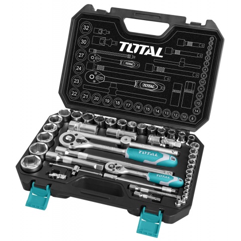 TOTAL ΣΕΤ Κασετίνα Καρυδάκια 1/4" & 1/2" 44 ΤΕΜ (THT421441)