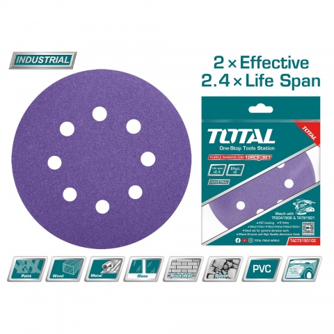 TOTAL Purple Sanding Disc 150mm 10PCS for TAT91501 / TF2041506 (TAC73150102)