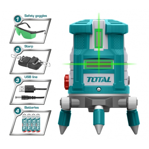 TOTAL Αλφάδι Laser Αυτο-Οριζοντιούμενο 0-20m Πράσινες Ακτίνες (TLL305205)