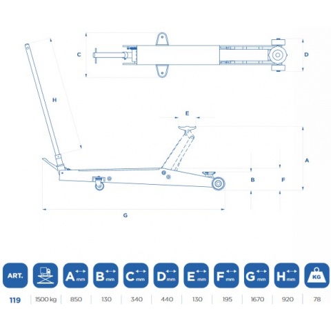 OMCN 119 Καροτσόγρυλος με Δυνατότητα Ανύψωσης έως 1.5ton