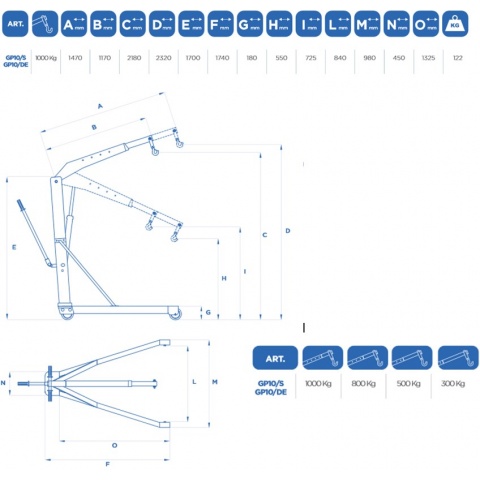 OMCN GP10/S Γερανάκι με Δυνατότητα Ανύψωσης έως 1ton