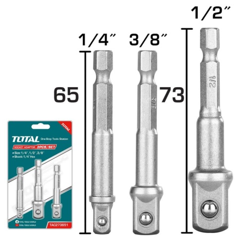 TOTAL Σετ Αντάπτορες 1/4" - 3/8" - 1/2" 3 Τεμ (TAC273651)