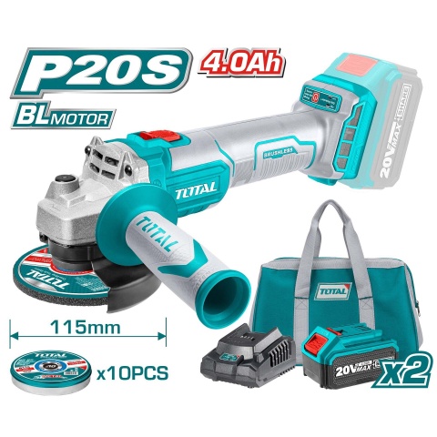 TOTAL Lithium-Ion Angle Grinder 20V / 4Ah / 115mm (TAGLI2011582)