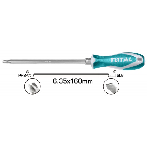 TOTAL Κατσαβίδι Μαγνητικό Διπλό PH2 + SL6.3 X 160 (THT250206)