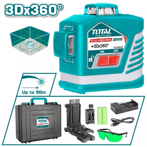 TOTAL Επαγγελματικό Αλφάδι Laser 3D Αυτο-οριζοντιούμενο με Πράσινες Ακτίνες (TLL255245)