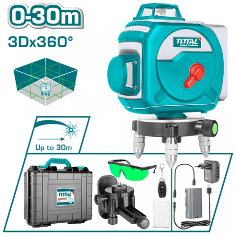 TOTAL Αλφάδι Laser 3D Αυτο-Οριζοντιούμενο Με Πράσινες Ακτίνες (TLL255267)