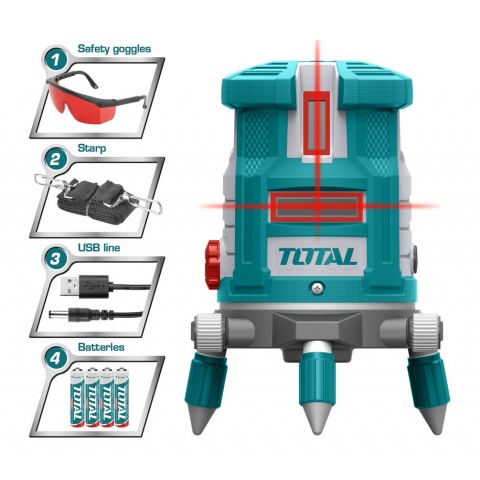 TOTAL Αλφάδι Laser Αυτο-Οριζοντιούμενο 0-20m Κόκκινες Ακτίνες (TLL306505)