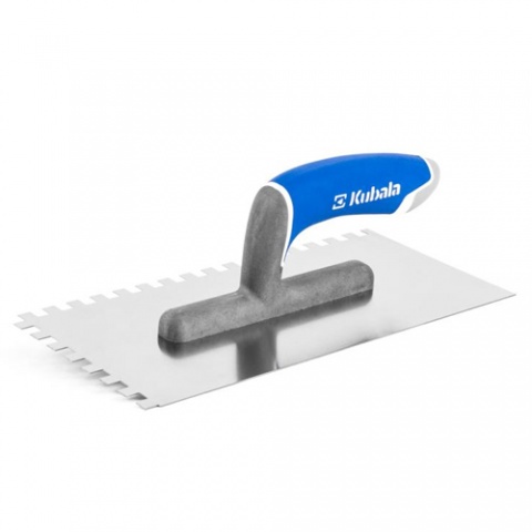 KUBALA Stainless Steel Trowel with a Notch 3K Soft Handle on a Polyamide Foot, Master Line 130x270mm, NOTCH 12x12mm (0265)