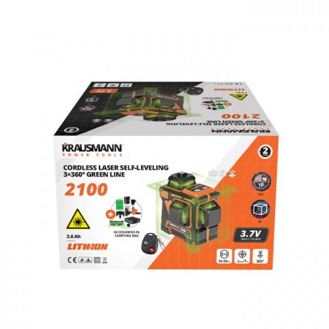 KRAUSMANN Λέιζερ Επαναφορτιζόμενο Αυτοαλφαδιαζόμενο 3x360° Πράσινης Γραμμής 3.7V (2100)
